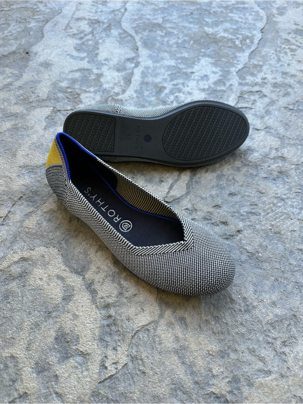 Rothy’s Daily Flats Women’s Size 8.5 Black/White/Yellow Shoes